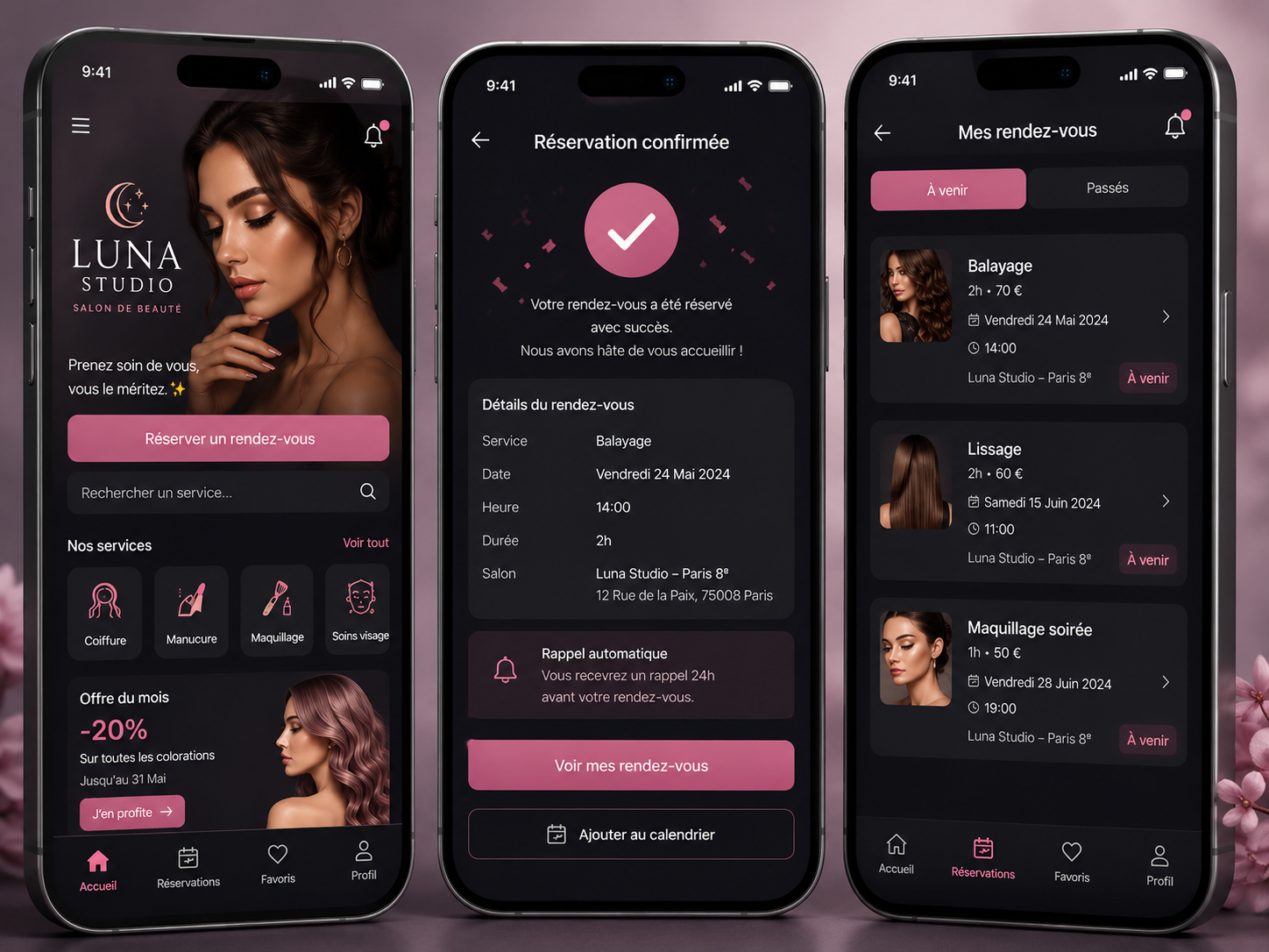 Salon de beaute moderne pour illustrer une application mobile de reservation